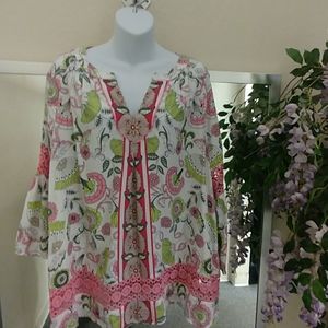 Crown & Ivy Floral Tunic Top with Bell Sleeves
